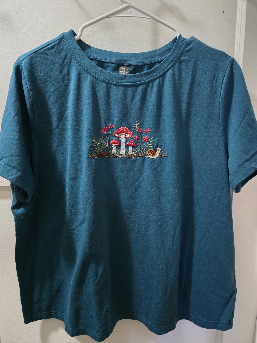Teal Embroidered Mushroom Tee